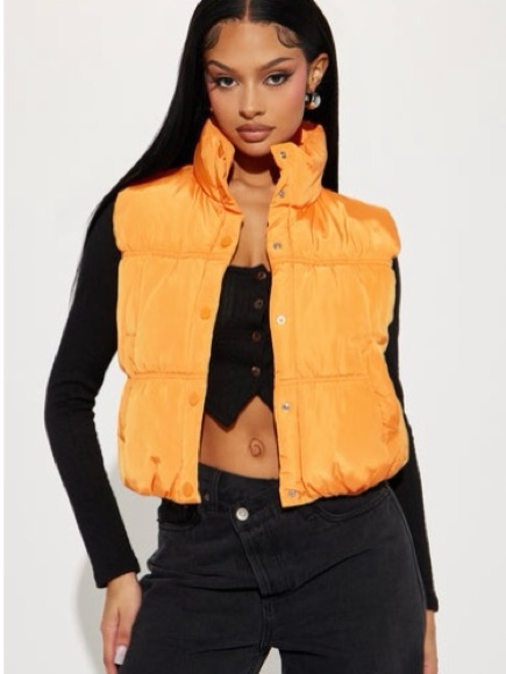 Women’s Orange Puffer Vest Jacket - Lightweight Quilted Outerwear